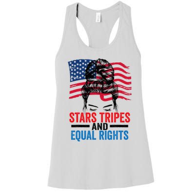 Stars Stripes And Equal Rights Messy Bun Women's Racerback Tank