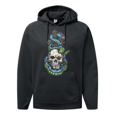 Snake Skull And Dagger Tattoo Performance Fleece Hoodie