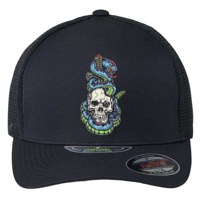 Snake Skull And Dagger Tattoo Flexfit Unipanel Trucker Cap