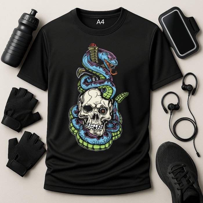 Snake Skull And Dagger Tattoo Cooling Performance Crew T-Shirt