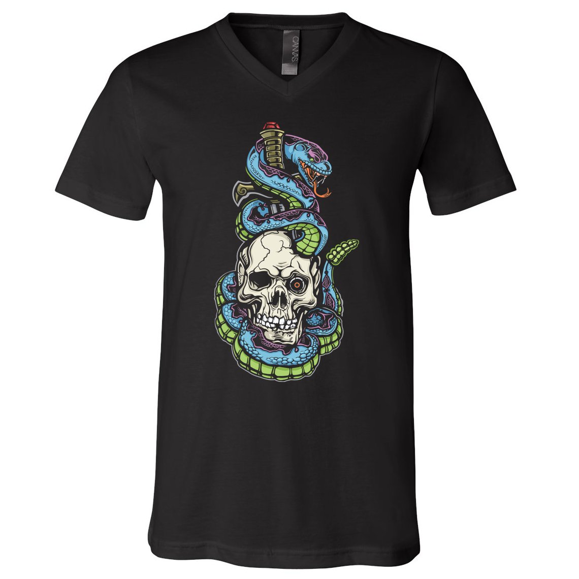 Snake Skull And Dagger Tattoo V-Neck T-Shirt