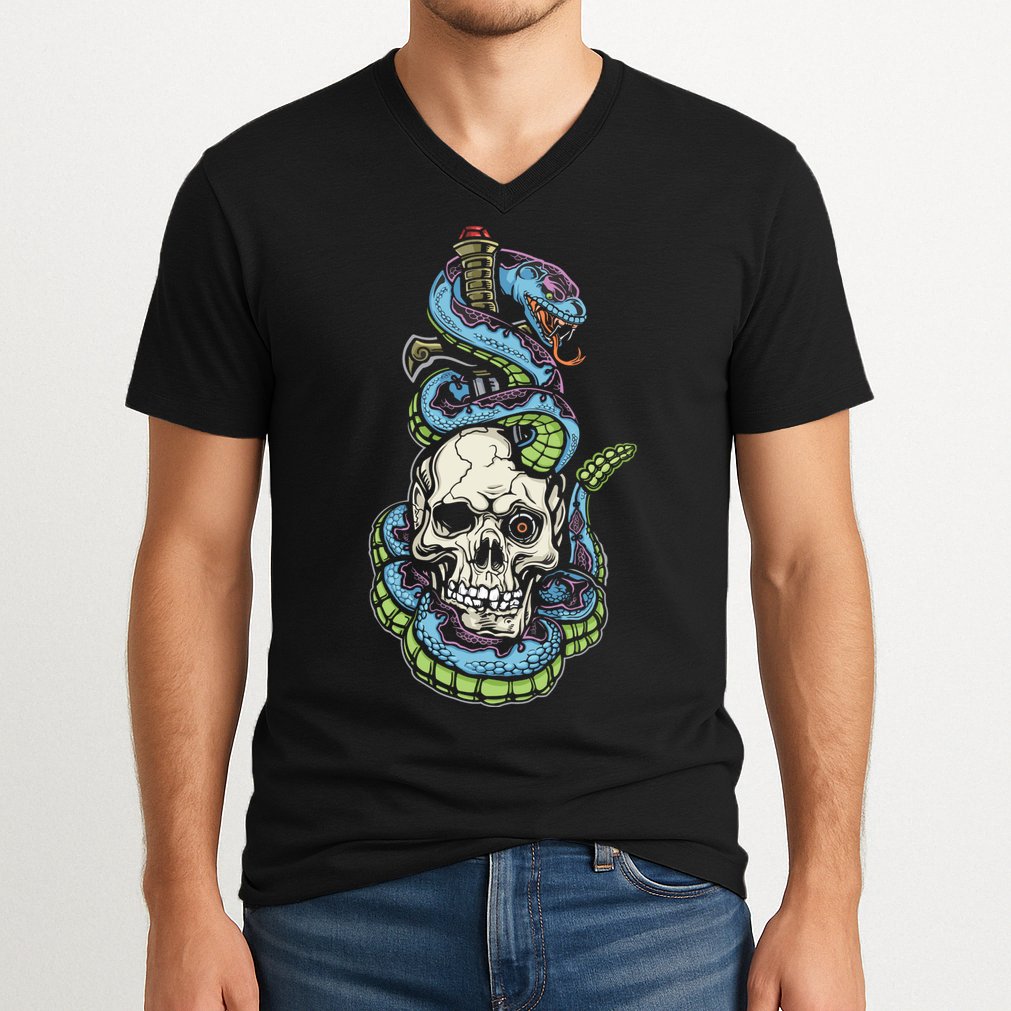 Snake Skull And Dagger Tattoo V-Neck T-Shirt