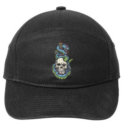 Snake Skull And Dagger Tattoo 7-Panel Snapback Hat