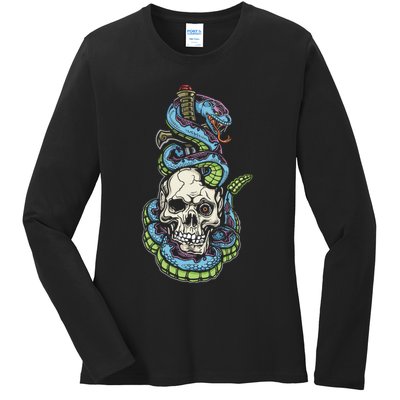 Snake Skull And Dagger Tattoo Ladies Long Sleeve Shirt