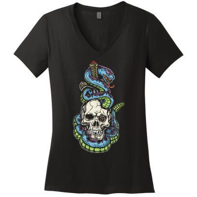Snake Skull And Dagger Tattoo Women's V-Neck T-Shirt