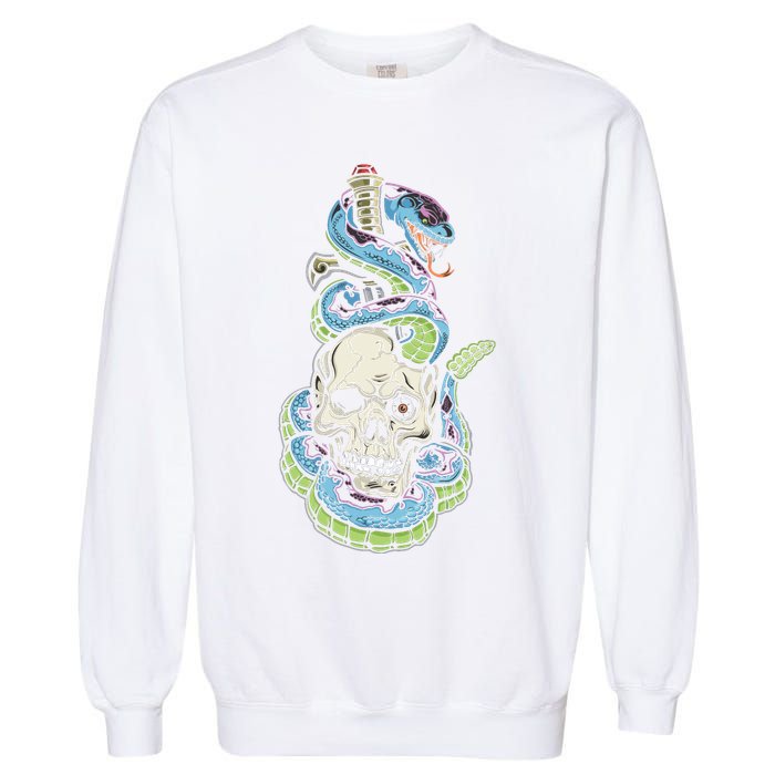 Snake Skull And Dagger Tattoo Garment-Dyed Sweatshirt
