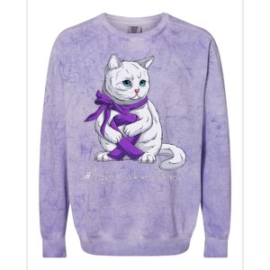 Sjogren's Syndrome Awareness Month Purple Ribbon Cat Colorblast Crewneck Sweatshirt