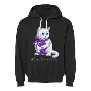 Sjogren's Syndrome Awareness Month Purple Ribbon Cat Garment-Dyed Fleece Hoodie