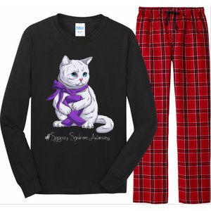 Sjogren's Syndrome Awareness Month Purple Ribbon Cat Long Sleeve Pajama Set