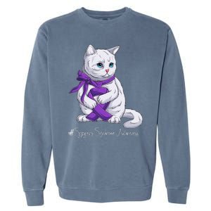 Sjogren's Syndrome Awareness Month Purple Ribbon Cat Garment-Dyed Sweatshirt