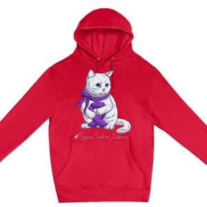 Sjogren's Syndrome Awareness Month Purple Ribbon Cat Premium Pullover Hoodie