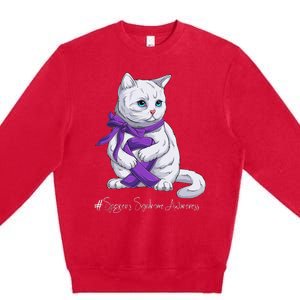 Sjogren's Syndrome Awareness Month Purple Ribbon Cat Premium Crewneck Sweatshirt