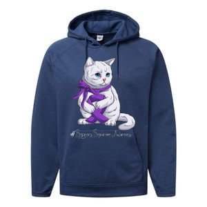 Sjogren's Syndrome Awareness Month Purple Ribbon Cat Performance Fleece Hoodie