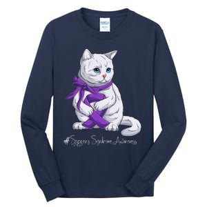 Sjogren's Syndrome Awareness Month Purple Ribbon Cat Tall Long Sleeve T-Shirt