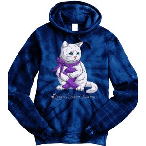 Sjogren's Syndrome Awareness Month Purple Ribbon Cat Tie Dye Hoodie