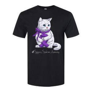 Sjogren's Syndrome Awareness Month Purple Ribbon Cat Softstyle CVC T-Shirt