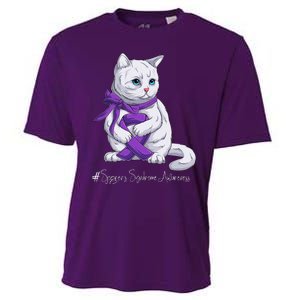 Sjogren's Syndrome Awareness Month Purple Ribbon Cat Cooling Performance Crew T-Shirt