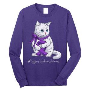 Sjogren's Syndrome Awareness Month Purple Ribbon Cat Long Sleeve Shirt