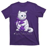 Sjogren's Syndrome Awareness Month Purple Ribbon Cat T-Shirt