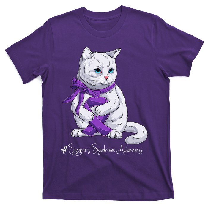 Sjogren's Syndrome Awareness Month Purple Ribbon Cat T-Shirt