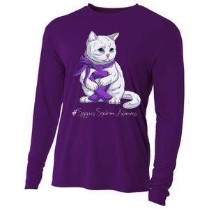 Sjogren's Syndrome Awareness Month Purple Ribbon Cat Cooling Performance Long Sleeve Crew