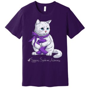 Sjogren's Syndrome Awareness Month Purple Ribbon Cat Premium T-Shirt