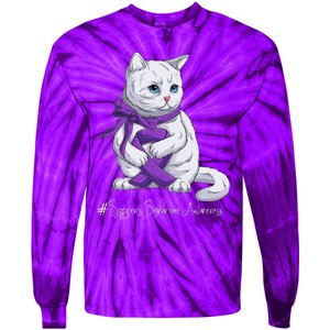 Sjogren's Syndrome Awareness Month Purple Ribbon Cat Tie-Dye Long Sleeve Shirt