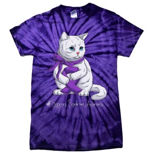 Sjogren's Syndrome Awareness Month Purple Ribbon Cat Tie-Dye T-Shirt