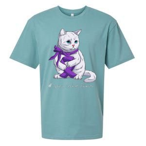 Sjogren's Syndrome Awareness Month Purple Ribbon Cat Sueded Cloud Jersey T-Shirt