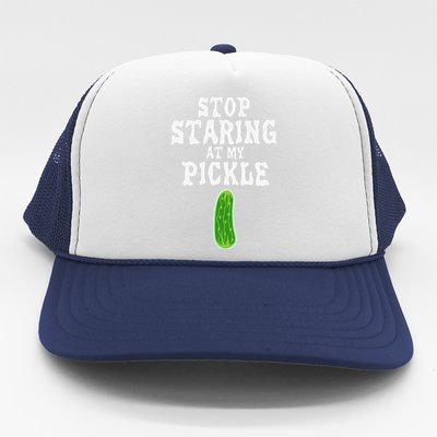 Stop Staring AT My Pickle Costume Funny Easy Halloween Gift Trucker Hat