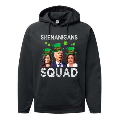 Shenanigans Squad Anti Biden Shamrock St Patrick's Day Funny  Performance Fleece Hoodie