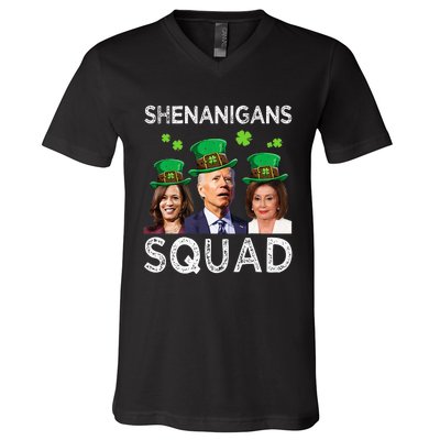 Shenanigans Squad Anti Biden Shamrock St Patrick's Day Funny  V-Neck T-Shirt