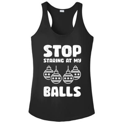 Stop Staring At My Balls Funny XMas Ladies PosiCharge Competitor Racerback Tank