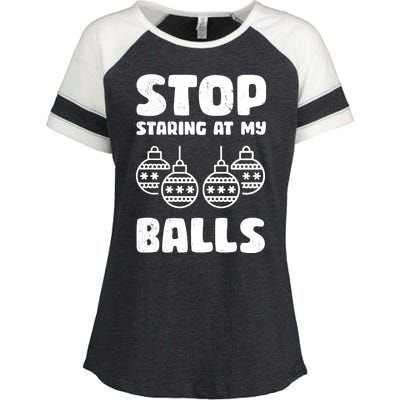 Stop Staring At My Balls Funny XMas Enza Ladies Jersey Colorblock Tee