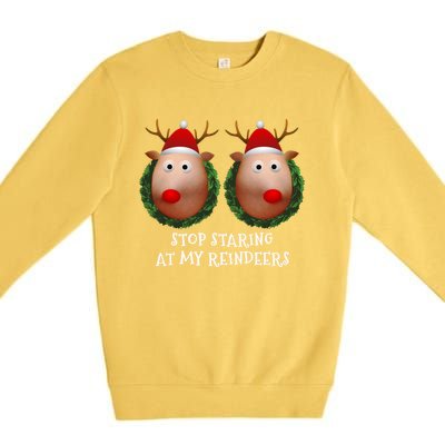 Stop Staring At My Reindeers Boobs Ugly Gag Xmas Sweater Funny Gift Premium Crewneck Sweatshirt