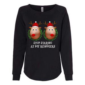 Stop Staring At My Reindeers Boobs Ugly Gag Xmas Sweater Funny Gift Womens California Wash Sweatshirt