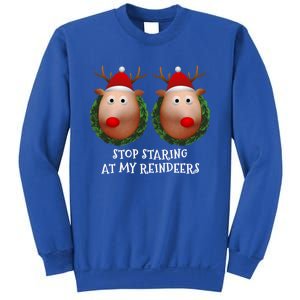 Stop Staring At My Reindeers Boobs Ugly Gag Xmas Sweater Funny Gift Sweatshirt