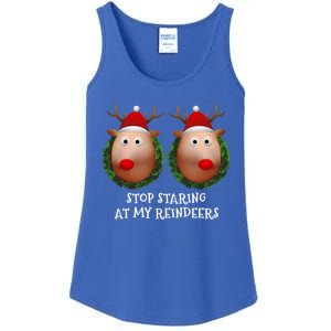 Stop Staring At My Reindeers Boobs Ugly Gag Xmas Sweater Funny Gift Ladies Essential Tank