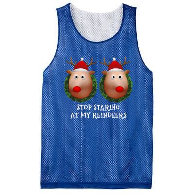 Stop Staring At My Reindeers Boobs Ugly Gag Xmas Sweater Funny Gift Mesh Reversible Basketball Jersey Tank