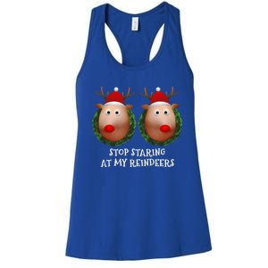 Stop Staring At My Reindeers Boobs Ugly Gag Xmas Sweater Funny Gift Women's Racerback Tank