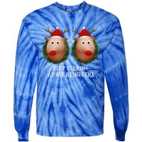 Stop Staring At My Reindeers Boobs Ugly Gag Xmas Sweater Funny Gift Tie-Dye Long Sleeve Shirt