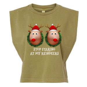 Stop Staring At My Reindeers Boobs Ugly Gag Xmas Sweater Funny Gift Garment-Dyed Women's Muscle Tee