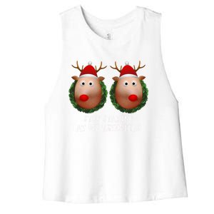 Stop Staring At My Reindeers Boobs Ugly Gag Xmas Sweater Funny Gift Women's Racerback Cropped Tank