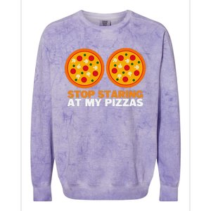 Stop Staring At My Pizza Party Women Funny Pizza Colorblast Crewneck Sweatshirt