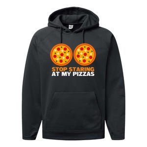 Stop Staring At My Pizza Party Women Funny Pizza Performance Fleece Hoodie