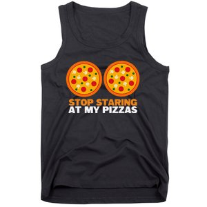 Stop Staring At My Pizza Party Women Funny Pizza Tank Top