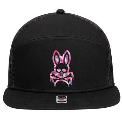 Scary Skull And Crossbones Bad Rabbit Horror Bunny Halloween 7 Panel Mesh Trucker Snapback Hat