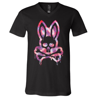 Scary Skull And Crossbones Bad Rabbit Horror Bunny Halloween V-Neck T-Shirt