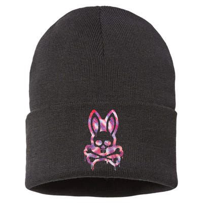 Scary Skull And Crossbones Bad Rabbit Horror Bunny Halloween Sustainable Knit Beanie
