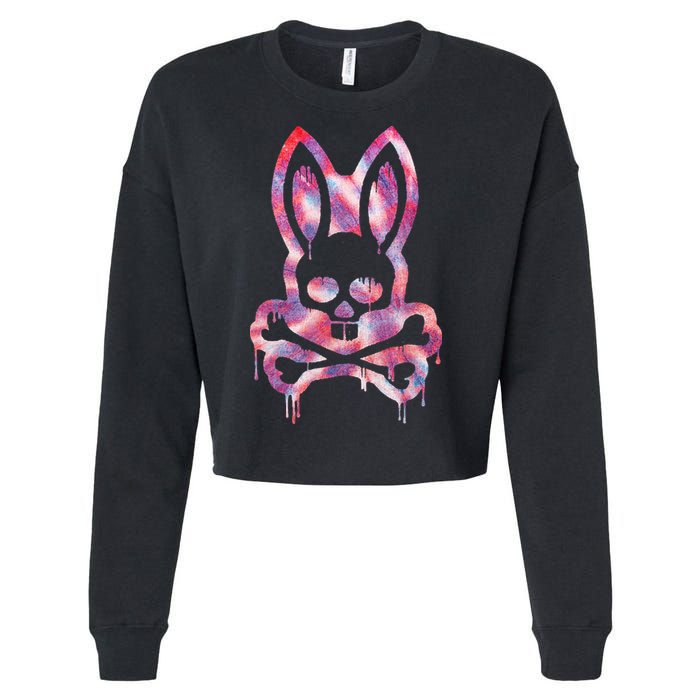 Scary Skull And Crossbones Bad Rabbit Horror Bunny Halloween Cropped Pullover Crew